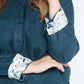 MIDNIGHT BLOOM ORGANIC LINEN SHIRT WITH PRINTED CUFFS