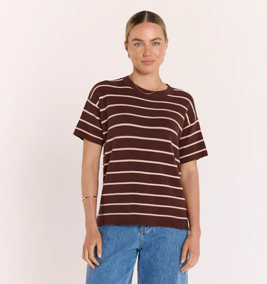 Jasper Knitted Tee - Chocolate Oat Stripe