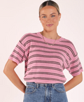 Jasper Knitted Tee - Pink Olive Stripe