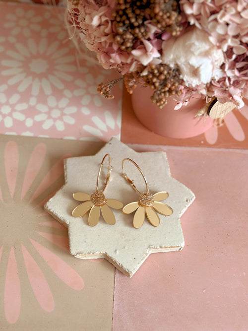 Foxie Collective - Jumbo Daisy Hoop Earrings | Gold + Gold Glitter |