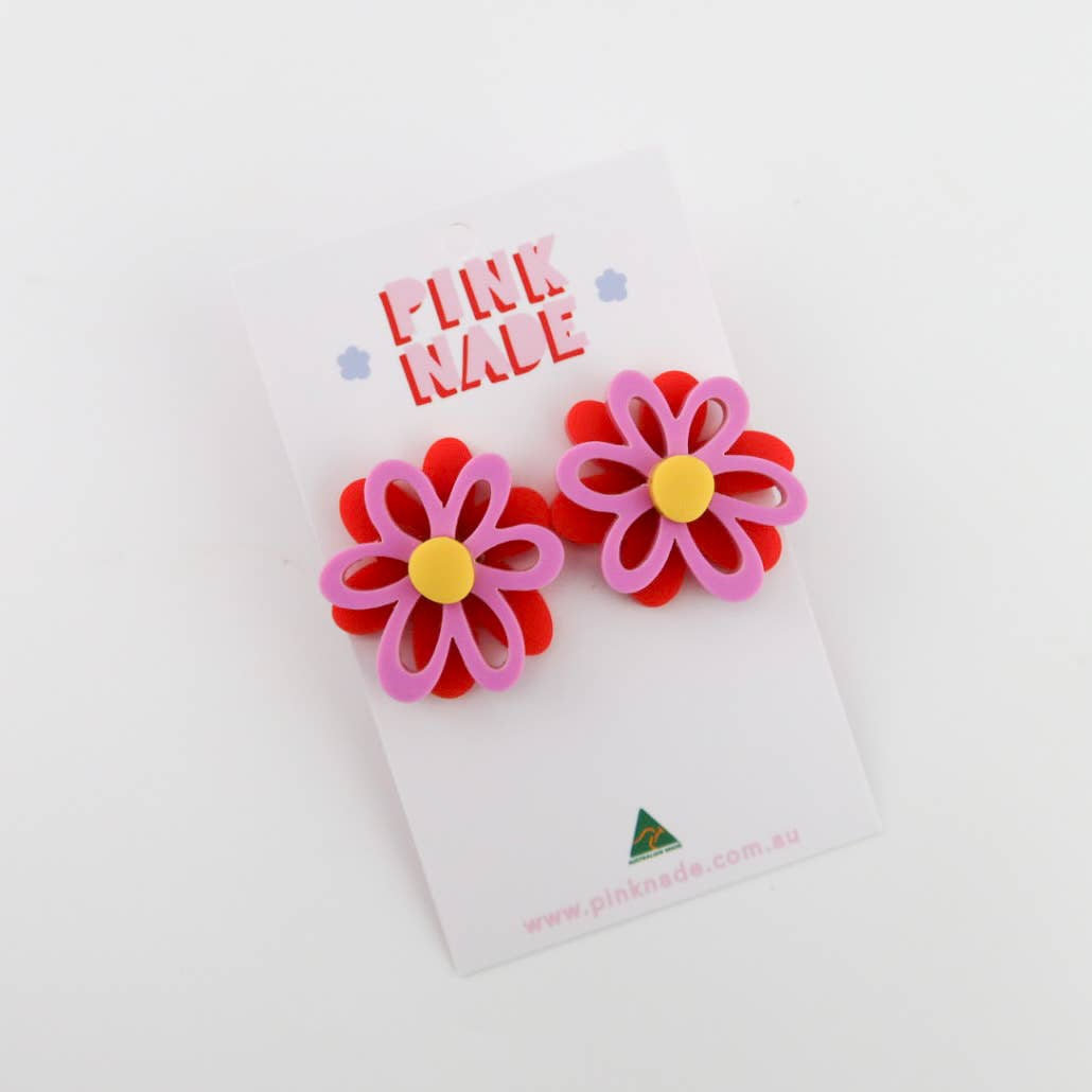 Pink Nade - Dahlia Flower Statement Stud: Blue
