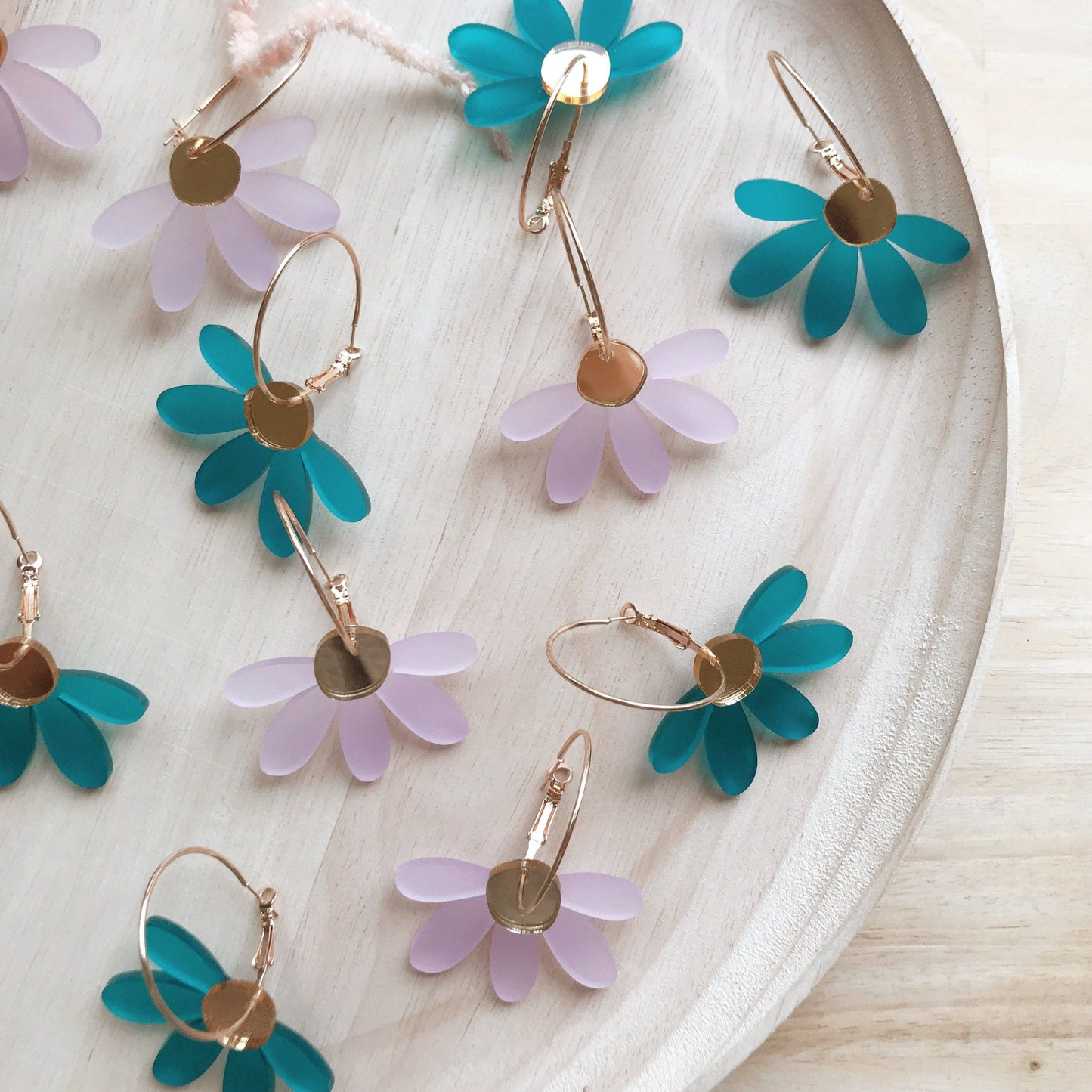 Foxie Collective - Jumbo Daisy Hoop Earrings | Frosted Lilac + Gold |