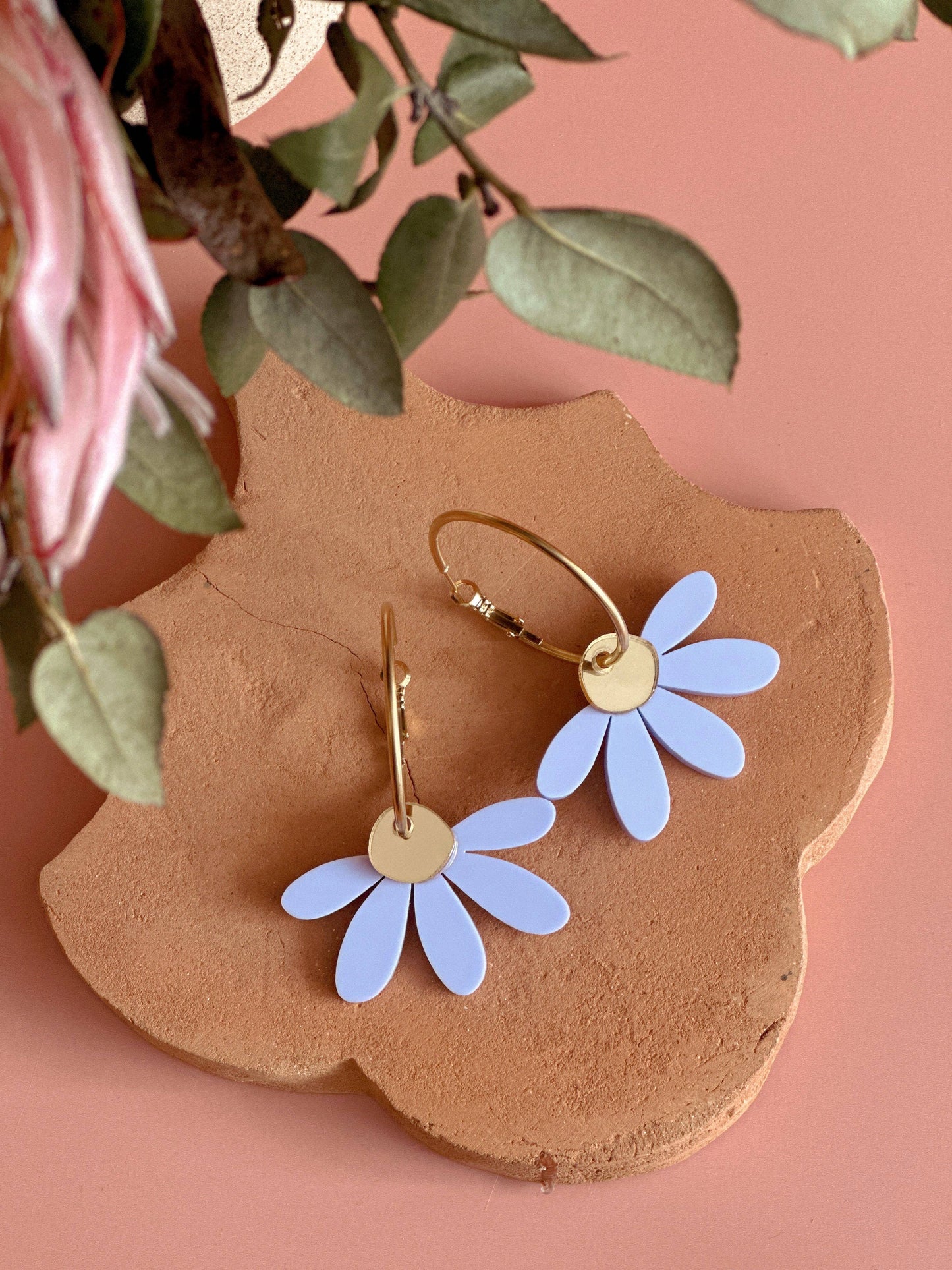 Foxie Collective - Jumbo Daisy Hoop Earrings | Periwinkle + Gold |