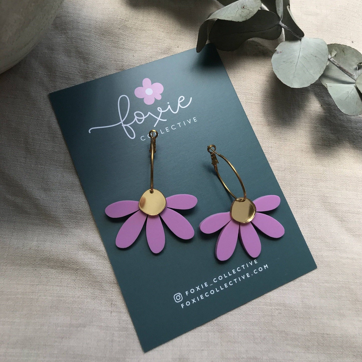 Jumbo Daisy Hoop Earrings | Lilac + Gold Mirror