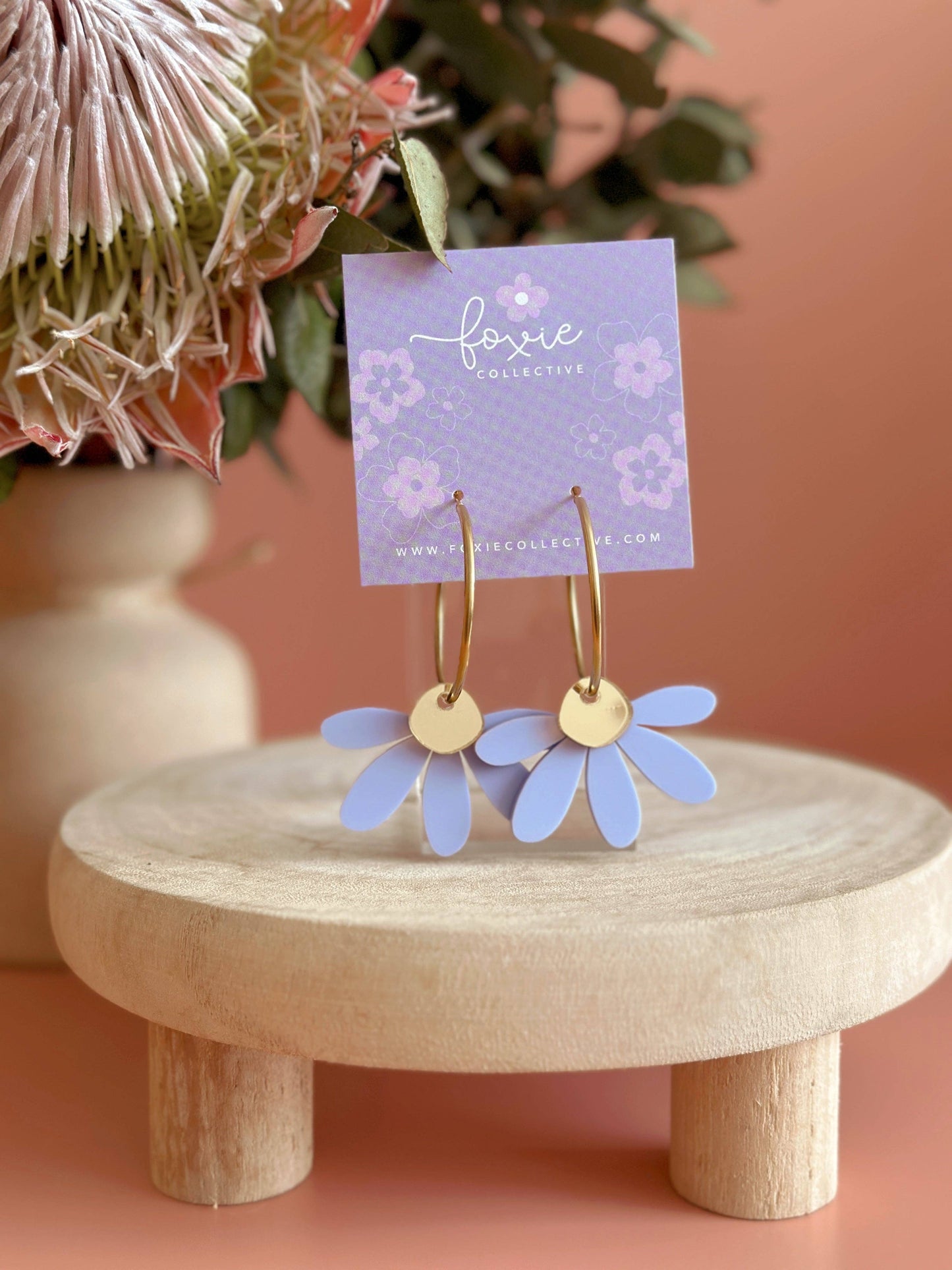 Foxie Collective - Jumbo Daisy Hoop Earrings | Periwinkle + Gold |