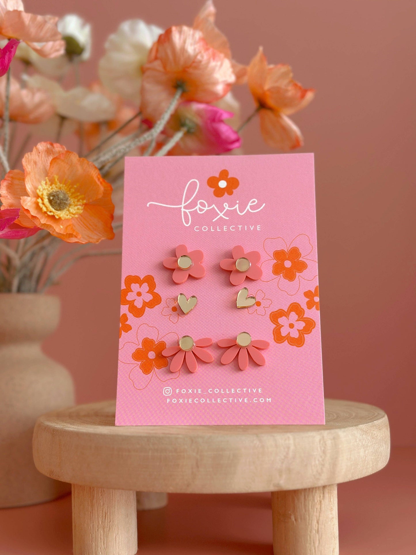 Stud Pack Trio | Pastel Raspberry + Gold