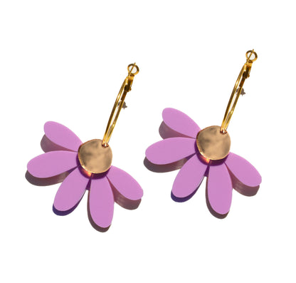 Jumbo Daisy Hoop Earrings | Lilac + Gold Mirror