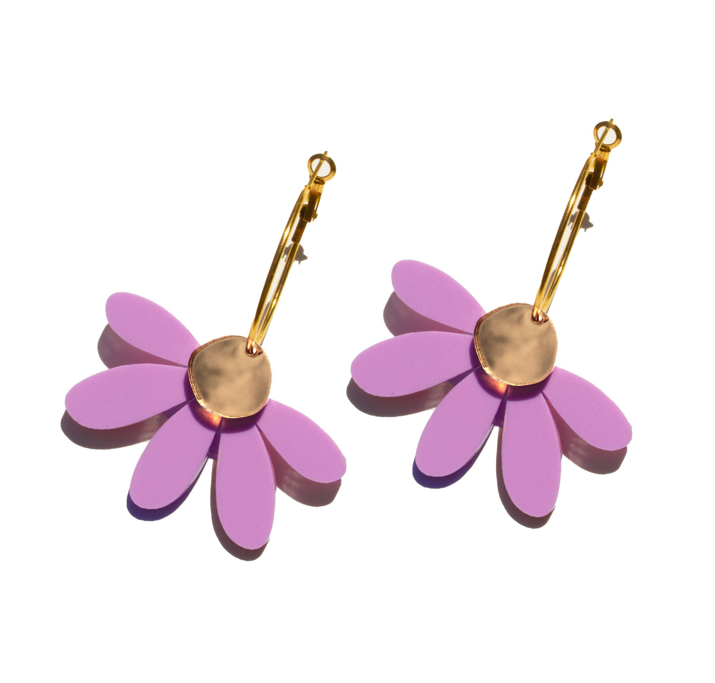 Jumbo Daisy Hoop Earrings | Lilac + Gold Mirror