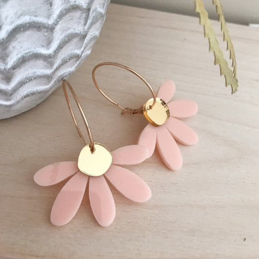 Foxie Collective - Jumbo Daisy Hoop Earrings | Pale Pink + Gold |