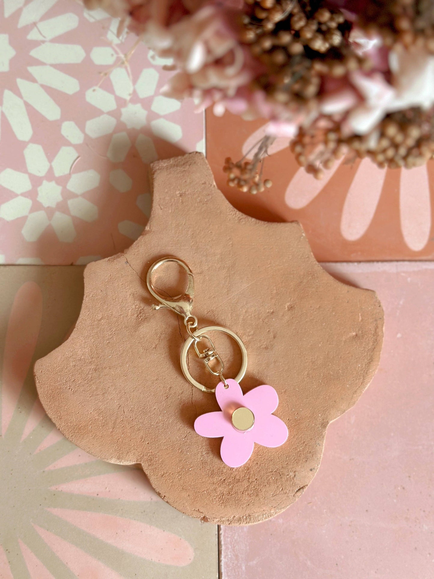 Foxie Collective - Flower Keyring | Candy Pink + Gold |