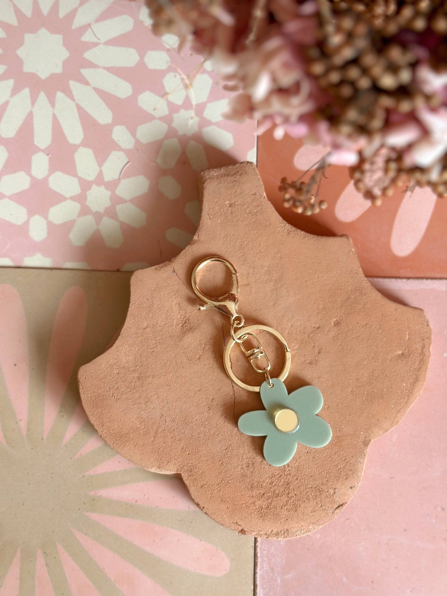 Foxie Collective - Flower Keyring | Sage + Gold |