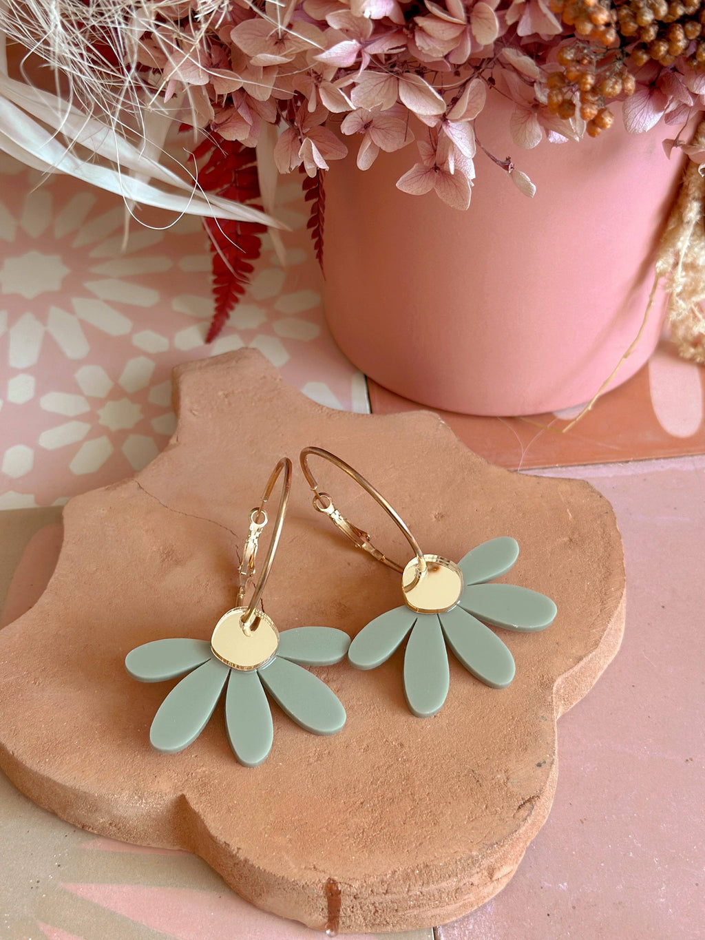Jumbo Daisy Hoop Earrings | Sage + Gold |