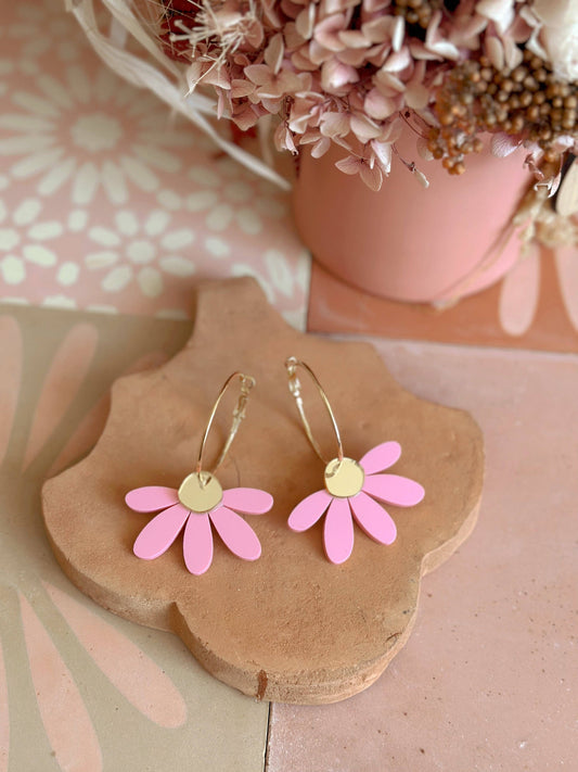 Jumbo Daisy Hoop Earrings | Candy Pink + Gold |