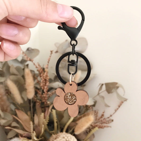 Foxie Collective - Flower Keyring | Cherrywood + Gold Glitter |