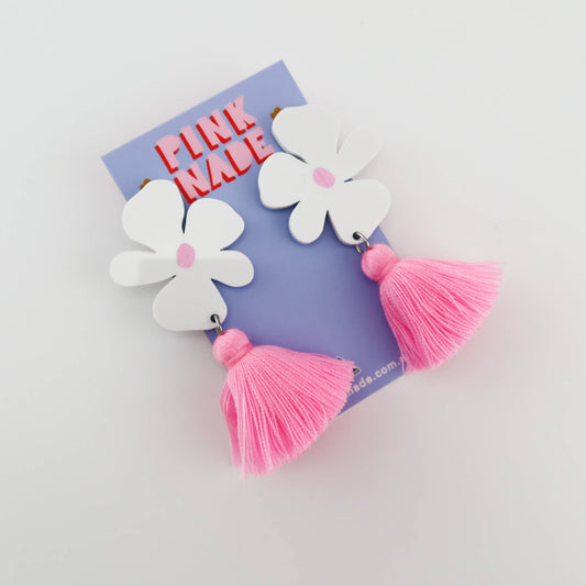'Alie' White/Pink Tassel Earring Dangle