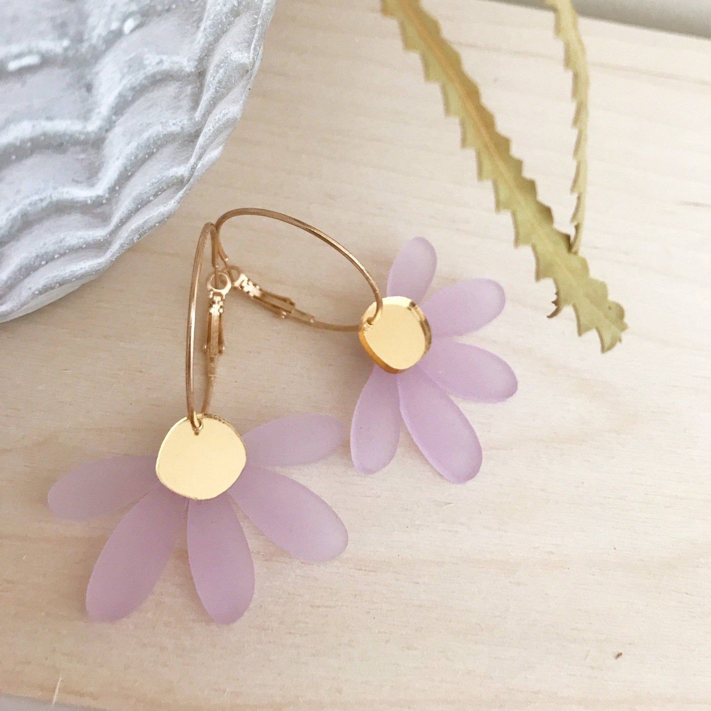 Foxie Collective - Jumbo Daisy Hoop Earrings | Frosted Lilac + Gold |