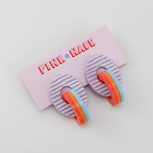 Loopy Purple / White Stripe Dangle Earrings