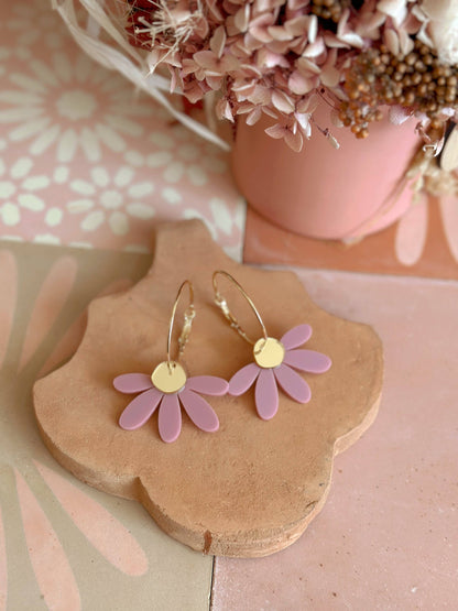 Jumbo Daisy Hoop Earrings | Dusty Lilac + Gold |